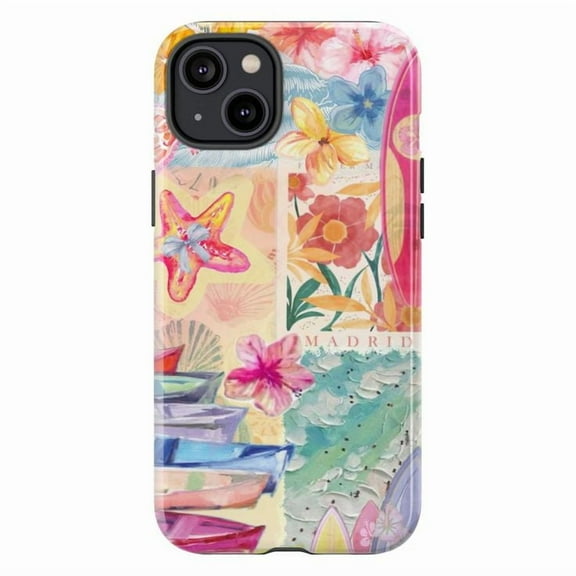 Watercolor Tropical Summer Phone Case, Beach Floral Surfboard Collage Cover for iPhone 17 16 15 14 13 12 11 Pro Plus Mini
