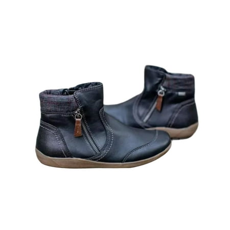 

Ymiytan Women Winter Boots Casual Vintage Booties Comfort Ankle Boot Oudoor Chelsea Bootie Lightweight Plush Lined Shoes Black 5.5