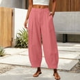 thumbnail image 2 of Lumtrix Linen Barrel Pants Women Cotton Palazzo High Waisted Balloon Pants Summer Casual Beach Boho Wide Leg Baggy Trousers Pink XL, 2 of 9