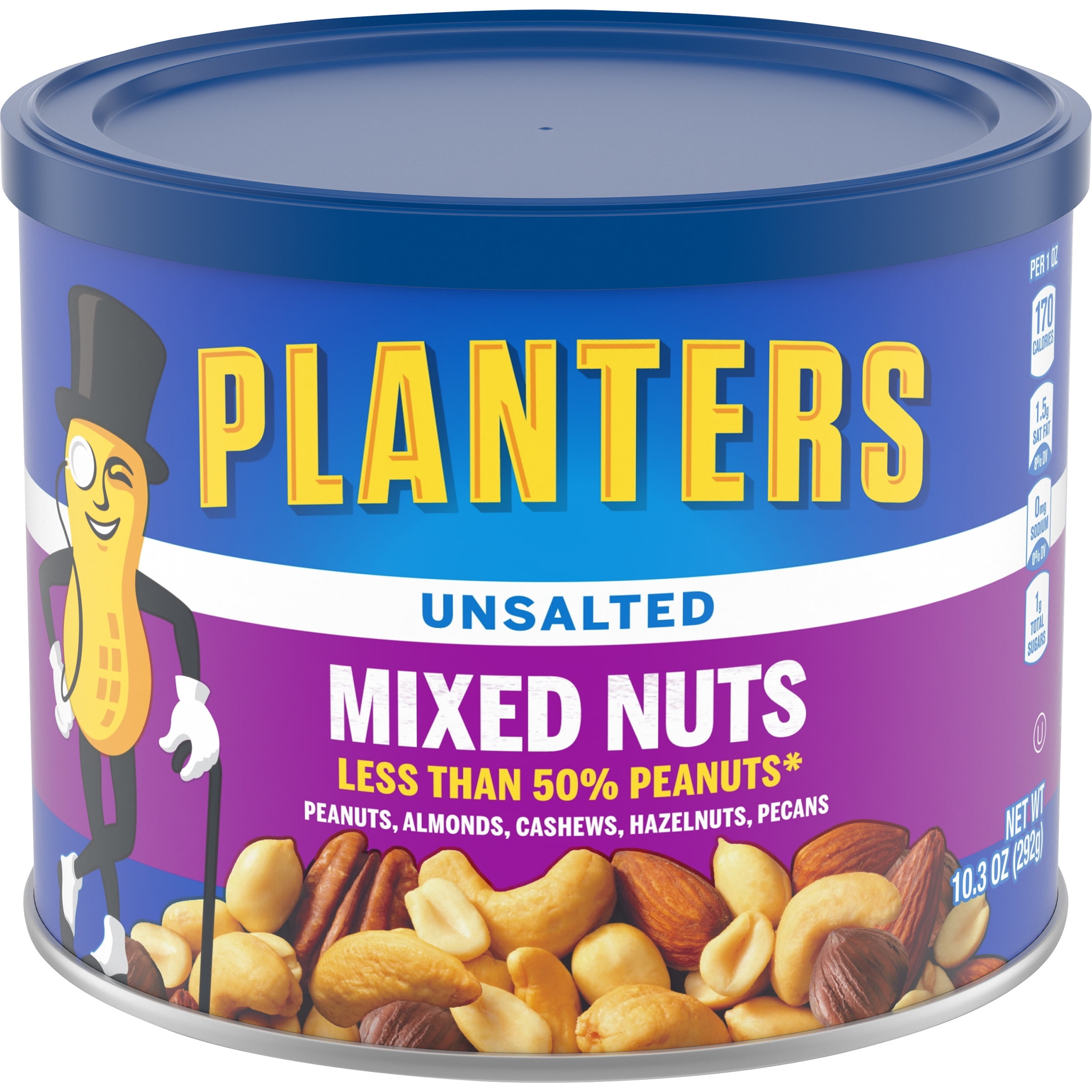 Planters Unsalted Mixed Nuts Less Than 50 Peanuts with Peanuts