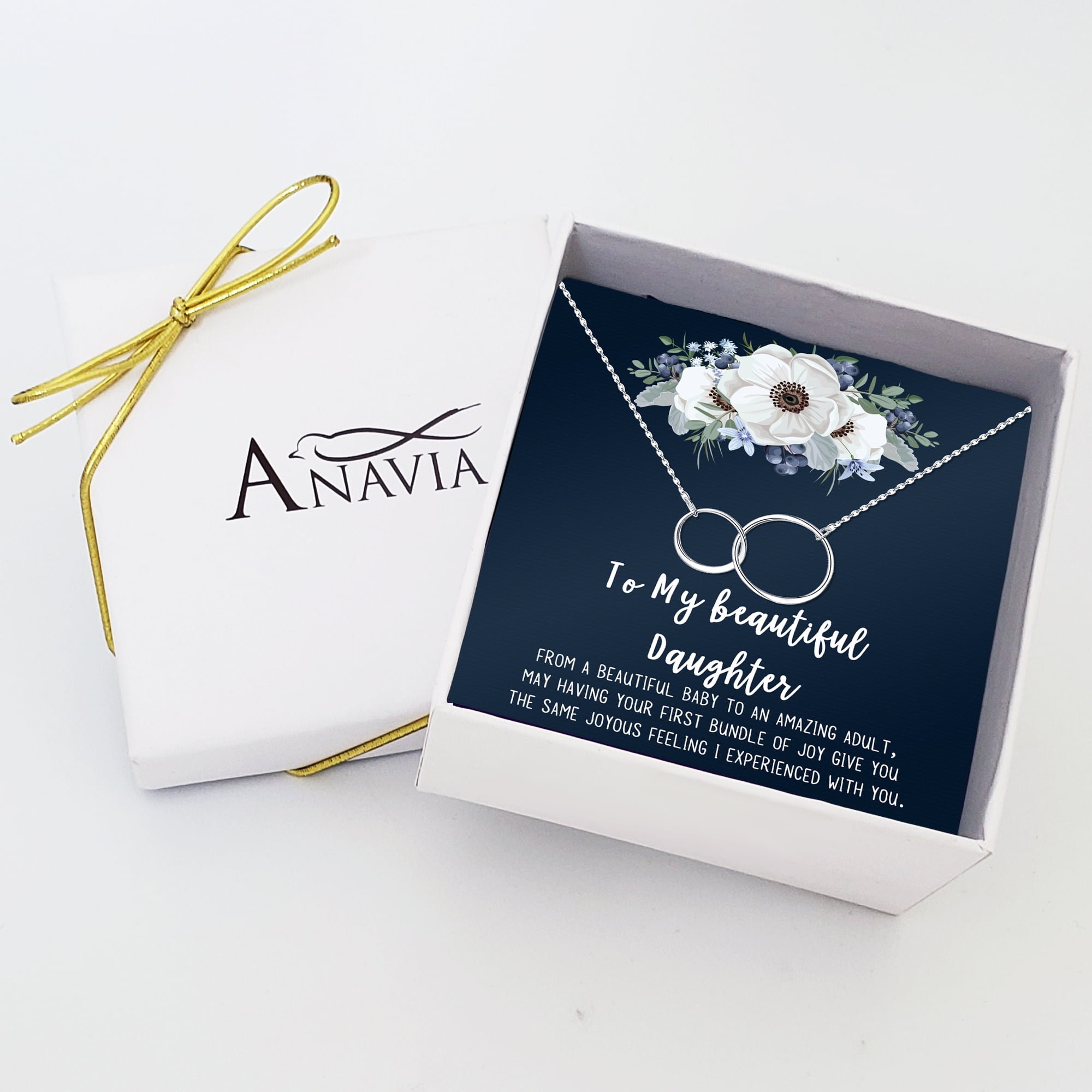 Mother Daughter Necklace Jewelry with Gift Box Card - Gifts for Mom, Daughter, Birthday, Mothers Day - Two Infinity Necklace for Women [Silver Infiniry Ring, No-Personalized Card]