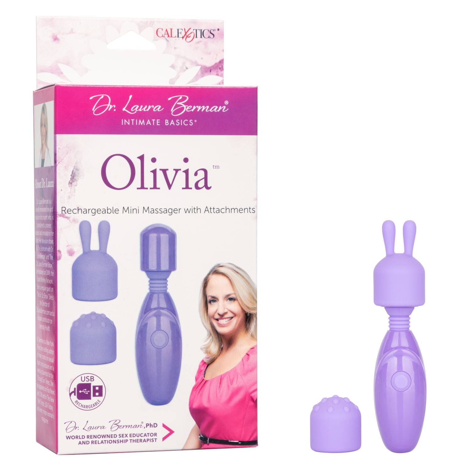 CalExotics Dr. Laura Berman Olivia Rechargeable 3-Speed Powerful Mini Massager with Silicone Attachments