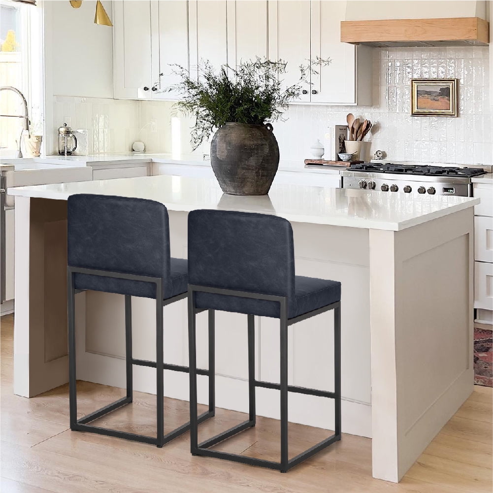 Sophia & William 24.6" Bar Stools PU Leather Counter Height Bar Stools with Back Modern Counter Height Chair for Kitchen Island, Black