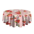 thumbnail image 5 of Red Strawberry Plants Fruit Cat Flower Pink Pattern Round Tablecloth 60"x60",Wrinkle Wipeable Table Cloth for Kitchen Dining Room Picnic Patio Party, 5 of 6