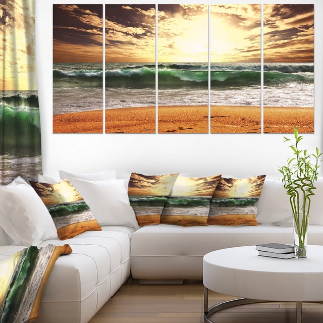 Raging Green Waves At Sunset - Large Seashore Canvas Print