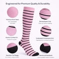 thumbnail image 3 of Diamond Star Unisex Knee-high Compression casual socks-Moisture Wicking, Arch Support Men's & Women's Fit (6 Pairs- Pink body Color with Black Stripes & Heel/Toe), 3 of 5