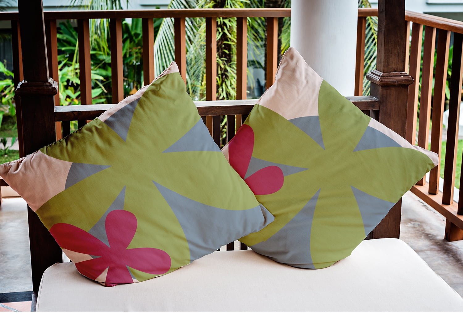 16" x 16" Simply Daisy Bold Flowers Indoor/Outdoor Pillow, Apple Green Qty 1