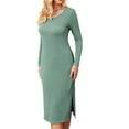 thumbnail image 1 of FAIWAD Maternity Daily Wear Dress Rib Knit Long Sleeve Side Slit Bodycon Dresses Womens Solid Color Pregnancy Clothes, 1 of 4