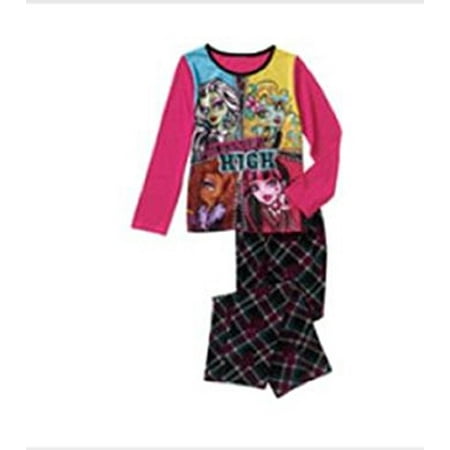 Monster High Girls Black 2pc Zipper Dolls Faces Fleece Pajama Set (xs)