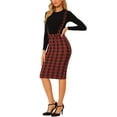 thumbnail image 4 of INSPIRE CHIC Women's Halloween Costume Plaid Shiny High Waist Pencil Midi Suspender Skirt Red L, 4 of 6