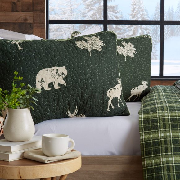 Great Bay Home Lodge Bedspread Twin Size Quilt with 1 Sham. Cabin 2- Piece Reversible All Season Quilt Set. Rustic Quilt Coverlet Bed Set. Rio Ridge Collection (Forest Green)