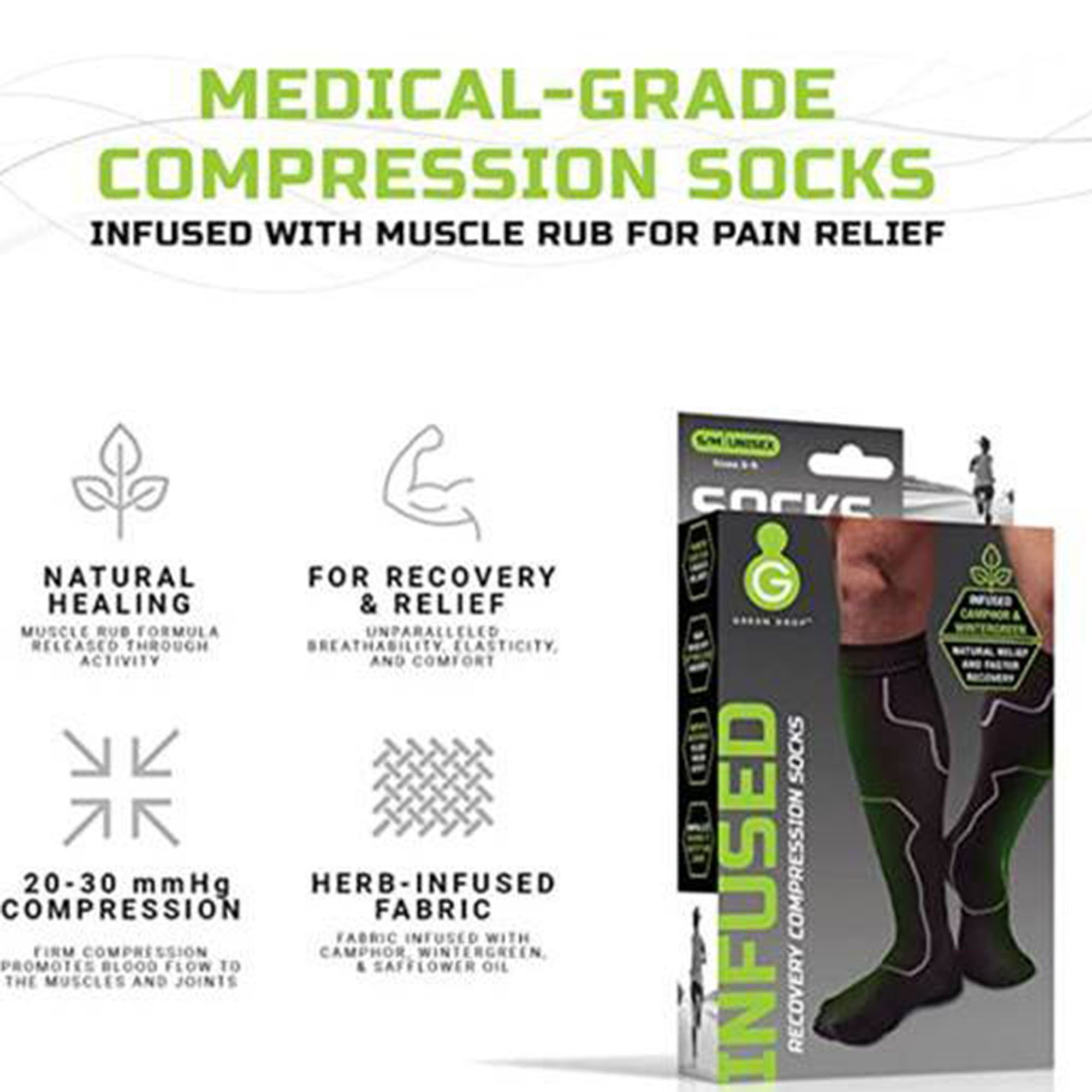 Green Drop Compression Socks - Herb-Infused, Natural Pain Relief - Knee High, Unisex, L/XL, 1 Ct
