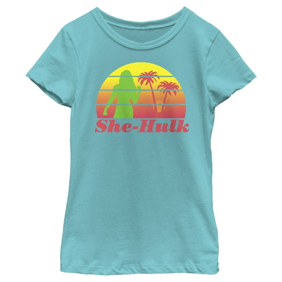Girl's She-Hulk: Attorney at Law Sunset Green Hero  Graphic Tee Tahiti Blue X Large