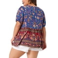 thumbnail image 4 of DARING DIVA Women's Plus Boho Floral Print V Neck Blouse 3X Blue, 4 of 6