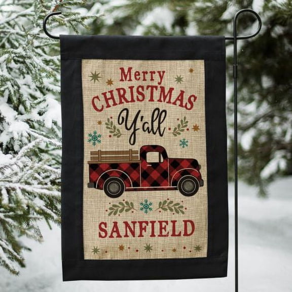 Personalized Merry Christmas Y'all Burlap Garden Flag