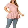 thumbnail image 2 of Unique Bargains Women's Plus Size Short Sleeves Polka Dots Peplum Blouse, 2 of 8