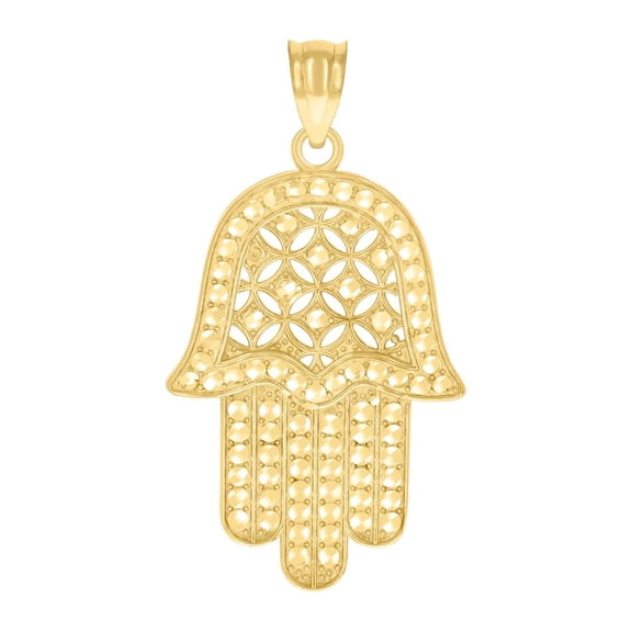 10k Yellow Gold Unisex Hamsa Symbol Religious Charm Pendant Necklace 34.6x18.6mm Wide Pendant for Women
