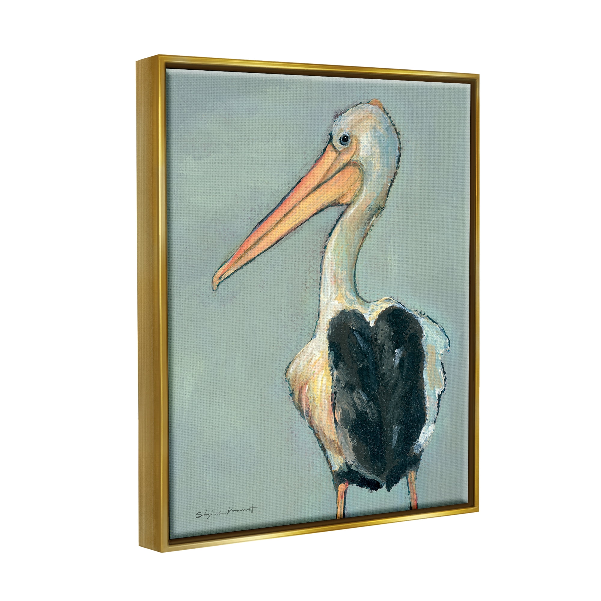 Stupell Pelican Bird Wildlife Painting Animals & Insects Painting Gold Floater Framed Art Print Wall Art