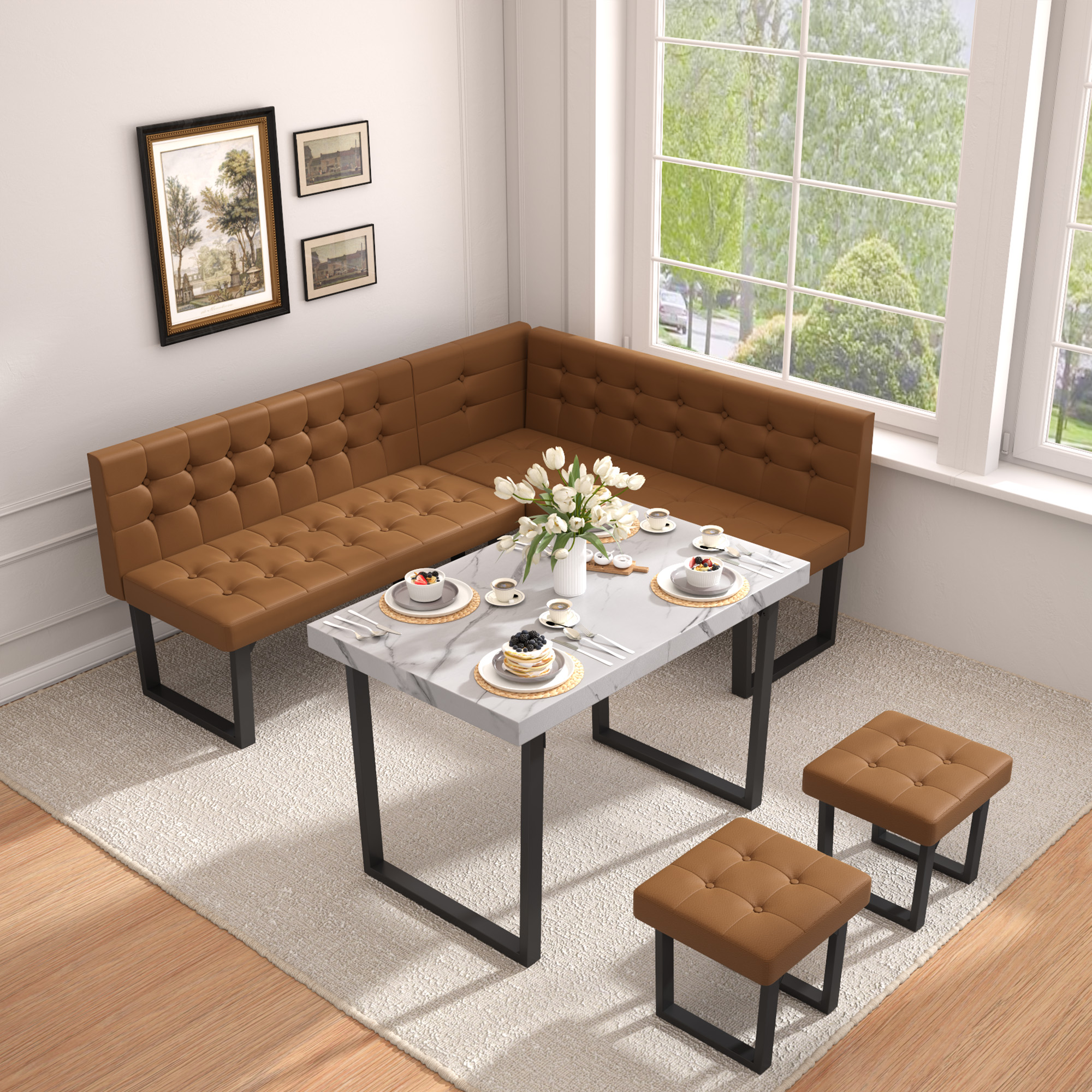 Brafabhome 5 Piece Corner Dining Table Set, 72 Inch Breakfast Nook with Banquette, Modern Kitchen Table with Storage Bench for 6 | Orange