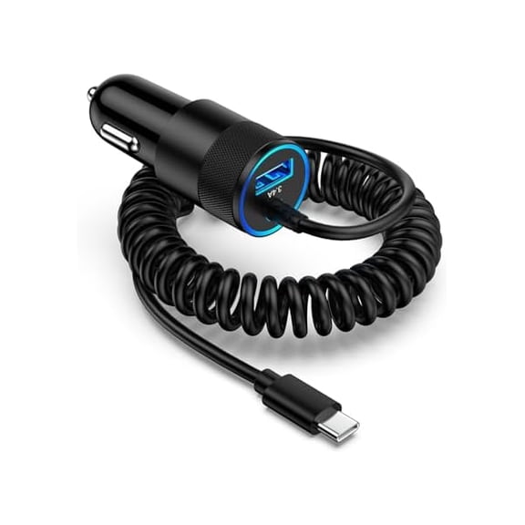 Quyaojz Samsung Type C Fast Car Charger with 3ft USB C Coiled Cable for Galaxy S26/S25 /A16/A56/A15//A35//A14/A13 5G/Z Fold7/Pixel 10a/10/9 Pro/iPhone 17, 3.4A Android Car Phone Charger Adapter