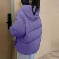 thumbnail image 6 of Itsame Puffer Coats for Womens Winter Jackets Hood Pocket Solid Color Casual Zipper Cotton for Women Waterproof Jacket Purple Size M, 6 of 9