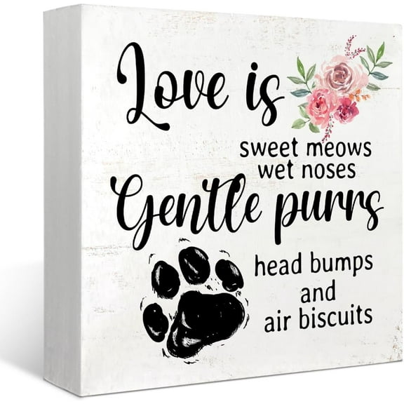 Zomyto 5"x5" Gifts for Cat Lovers Cat Mom,Cat Decorations Indoor For Table Wood Box Sign,Farmhouse Rustic Wood Block Plaque