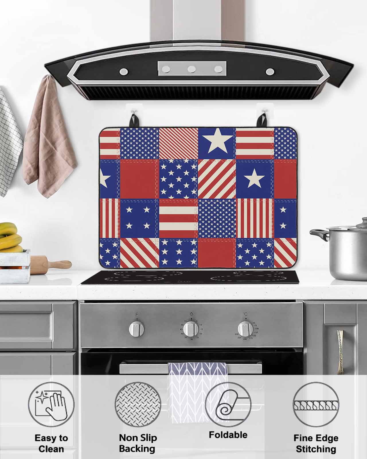 Large Induction Cooktop Protector Mat Independence Day Stove Top Covers for Electric Stove, US Flag Star Stripe Vintage Decorative Stove Burner Cover Mats, Glass Top Stove Cover