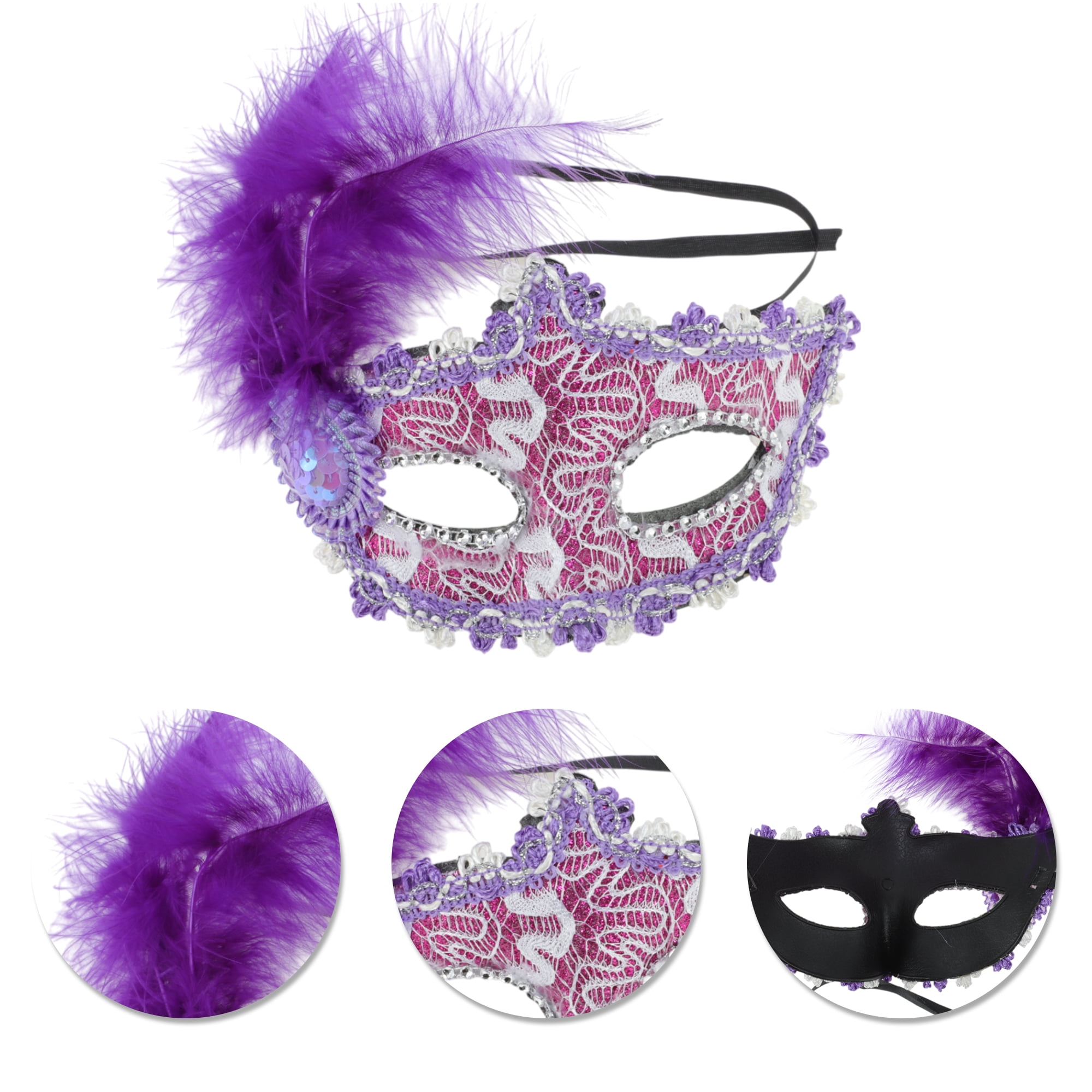 Unique Bargains 1 Box Elegant Princess Feather Half Face Party Mask Purple