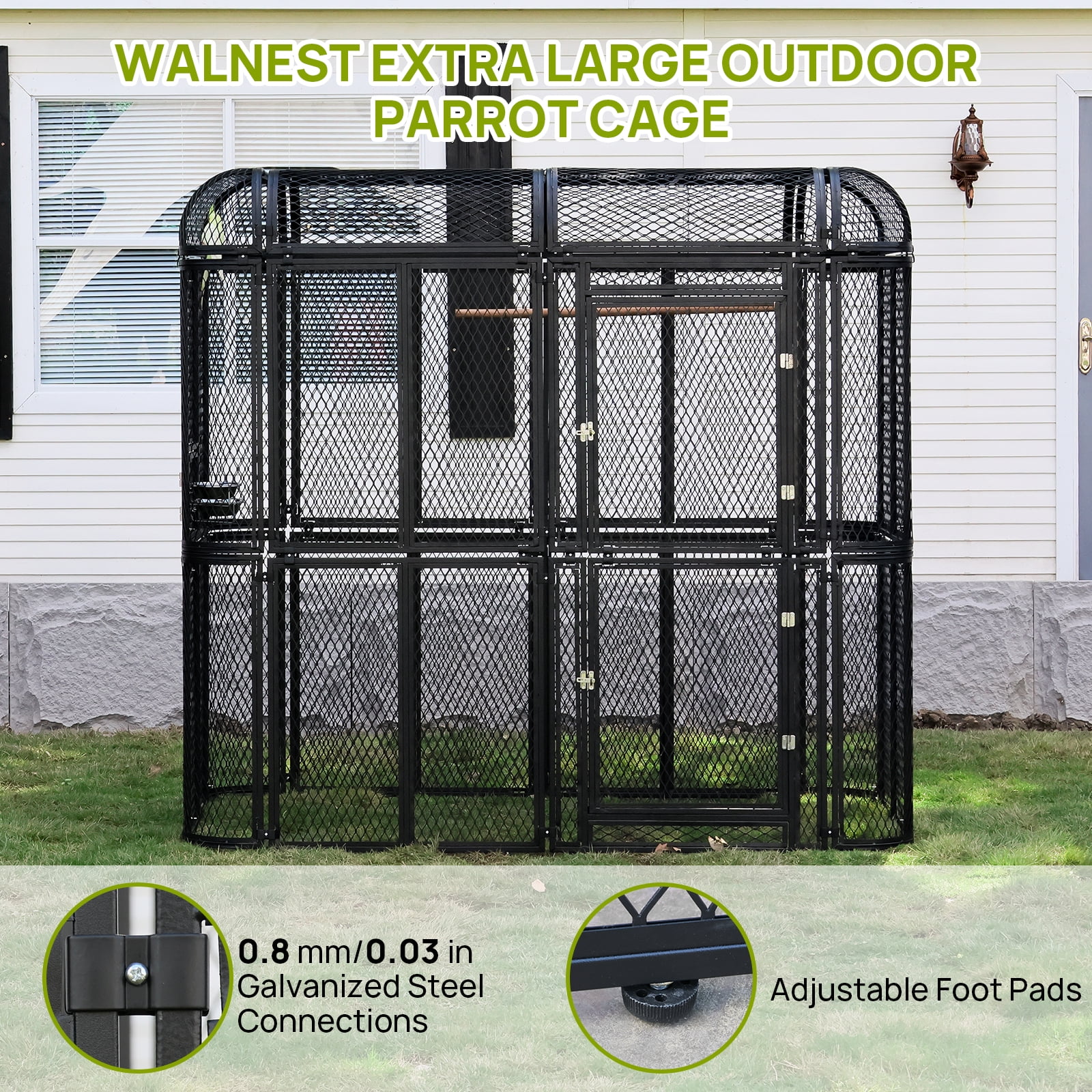 Walnest Large Walk-in Cage 77-inch Heavy Duty Bird Cage Outdoor Diamond Grid Aviary Parrot Cage with 2 Feeding Bowls,Birdcage for Macaws Canaries Parrots Budgie Lovebirds(Black)