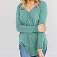 thumbnail image 2 of tarylea Fall Tops for Women V Neck Chest Button Tunic U Shaped Hem Long Sleeve Tops Loose Casual Shirts, 2 of 8