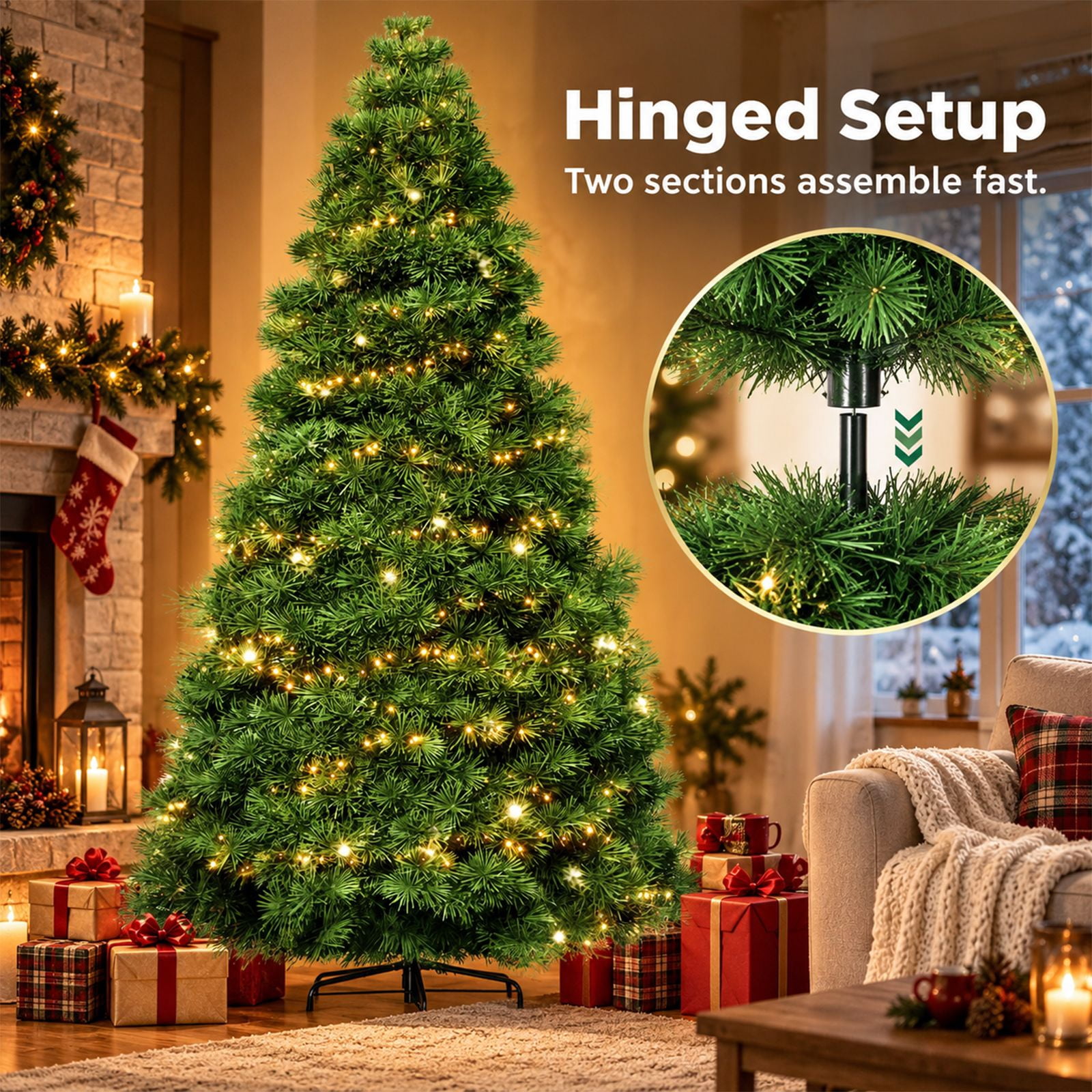 Alvantor Pre-Lit Christmas Tree, Green 6 FT Hinged Spruce