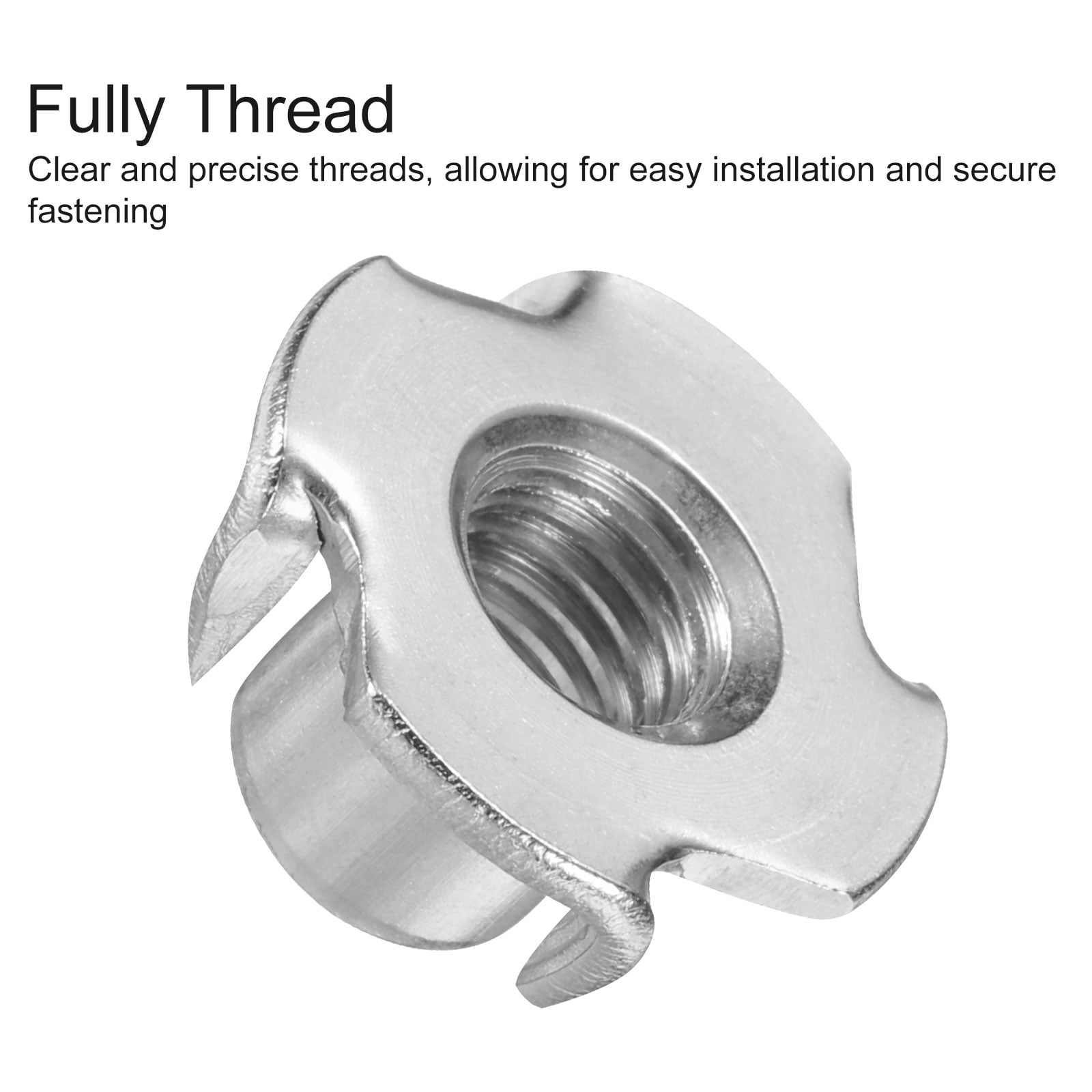 M10x13mm T-Nuts 4 Pronged Tee Nut 304 Stainless Steel Threaded Inserts for Wood 25packs