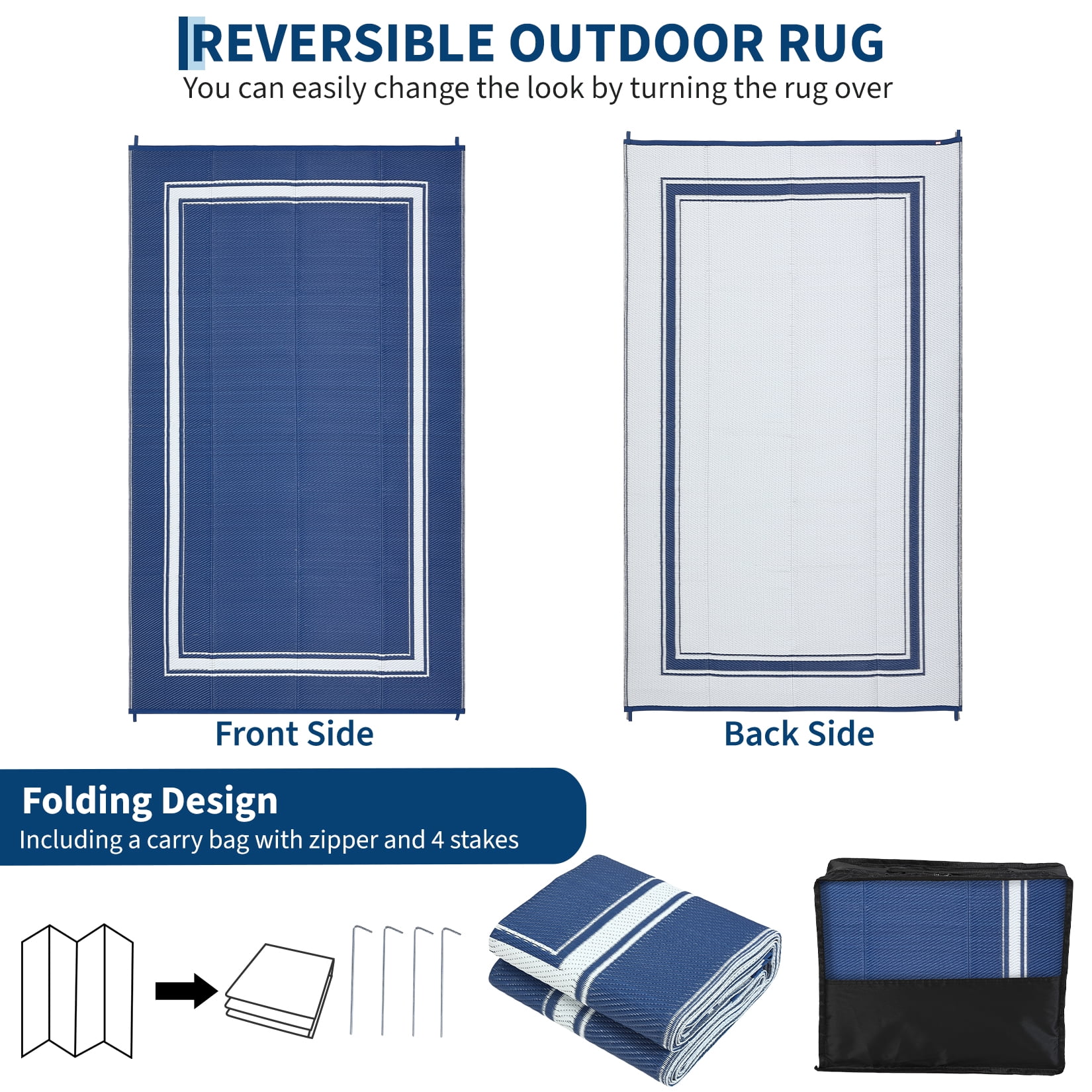 Outdoor Plastic Straw Rug 8x10 Waterproof Reversible Bordered Minimalist Patio Rug Indoor Outdoor Carpet with 4 Stakes and Storage Bag Outdoor Mat RV Mat for Deck Backyard Patio RV Camping Beach