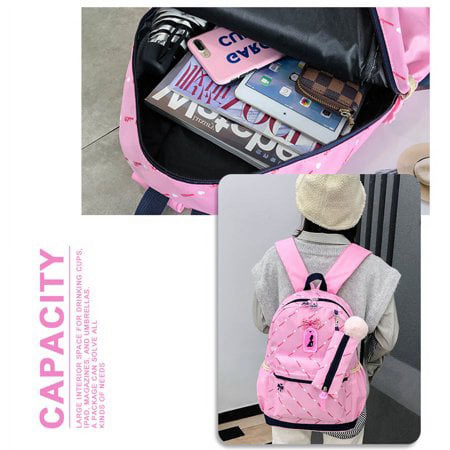 Anyprize 3Pcs/Sets Pink Canvas School Backpacks for Girls, Large Capity Scatchel Rucksack Backpacks for Middle School, Women's Fashion Sports and Outdoors Backpacks for Camping/Hiking/Climbing - image 5 of 6