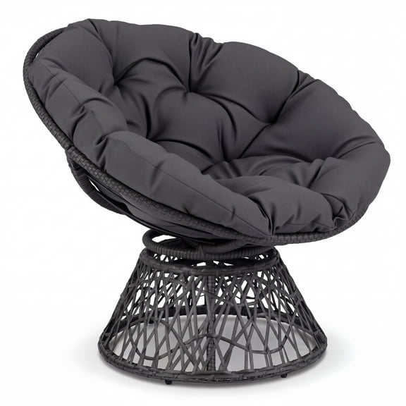 Costway Papasan Chair, Swivel Chair with Extra-Thick Cushion, Metal Frame, Rattan Wicker Lounge Chair for Yard, Balcony, Gray