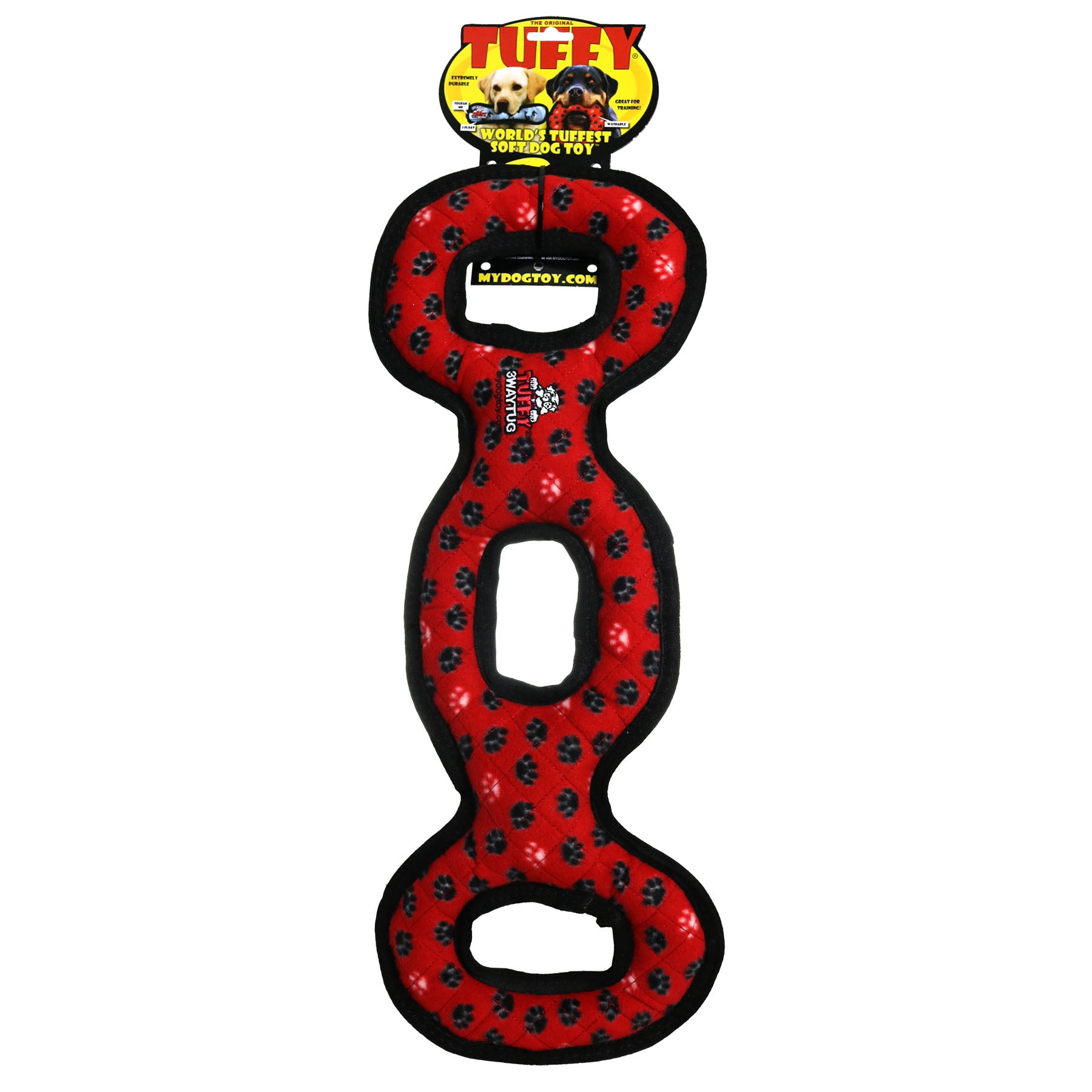 TUFFY® Ultimate 3WayTug Red Paw, 2-Pack, Durable Plush Squeaky Dog Toys