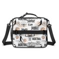 thumbnail image 2 of Basketball and Text White Pattern Insulated Lunch Bag with Shoulder Strap and Bottle Holder,Bento School Lunch Bag Box,11x9.5x3.5 Inches, 2 of 5