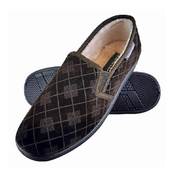 Dunlop - Pantoufles Mocassins pour Hommes à Carreaux en Mousse Mémoire Doublées de Fourrure Peluche avec Semelle Rigide
