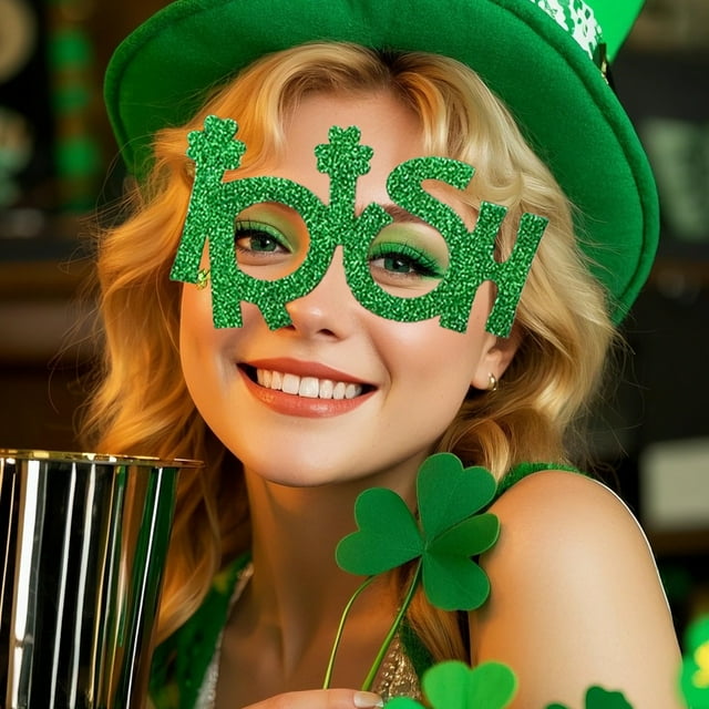 Xihbxyly Gafas para El Día de San Patricio, Decoración Festiva Verde, Estampado de Trébol, Cómodas, Accesorios para Fotos, Imprescindibles para Fiestas, Perfectas para Celebraciones Del Día de San Pa