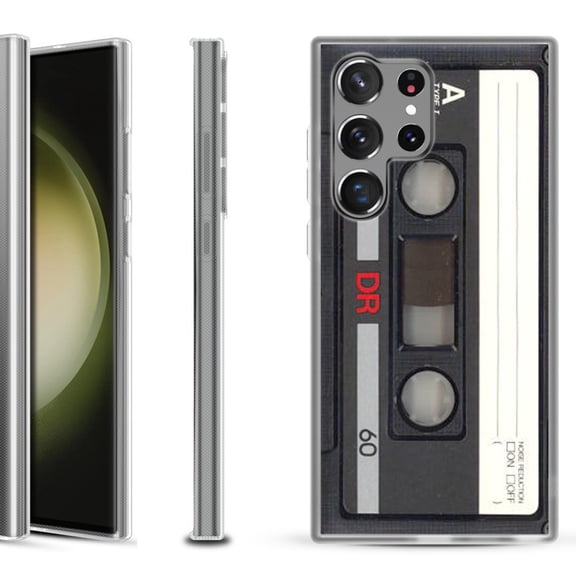 Shockproof Gel Phone Case for Samsung Galaxy S23 Ultra 5G, by OneToughShield ® - Vintage Cassette