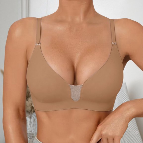 Wireless Seamless Jelly Bra for Women JIANLAI Women's Wirefree V Neck Seamless Everyday Bra, Adjustable Thin Straps Padded Invisible Basic Bralette