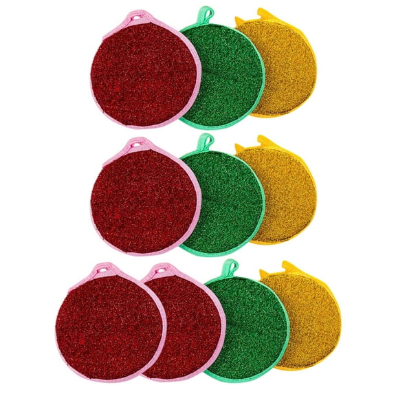 Hemoton  10 Pcs Kitchen Sponges Metallic Dish Scrubber Round
