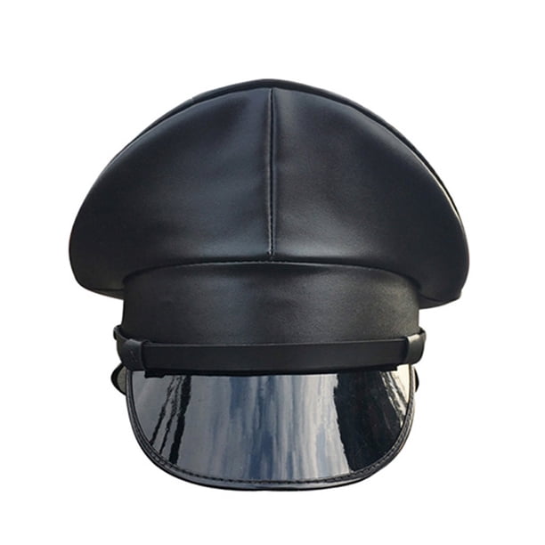 Gorra grande de cuero para baile de club nocturno, sombrero de cuero Pu, sombrero puesta en escena, ancla en vivo, sombrero militar de charol