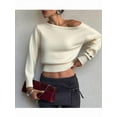thumbnail image 6 of Women Off Shoulder Long Sleeve Pullover Sweater Top Trendy Boat Neck Soft Ribbed Knit Crop Sweater  L, 6 of 8