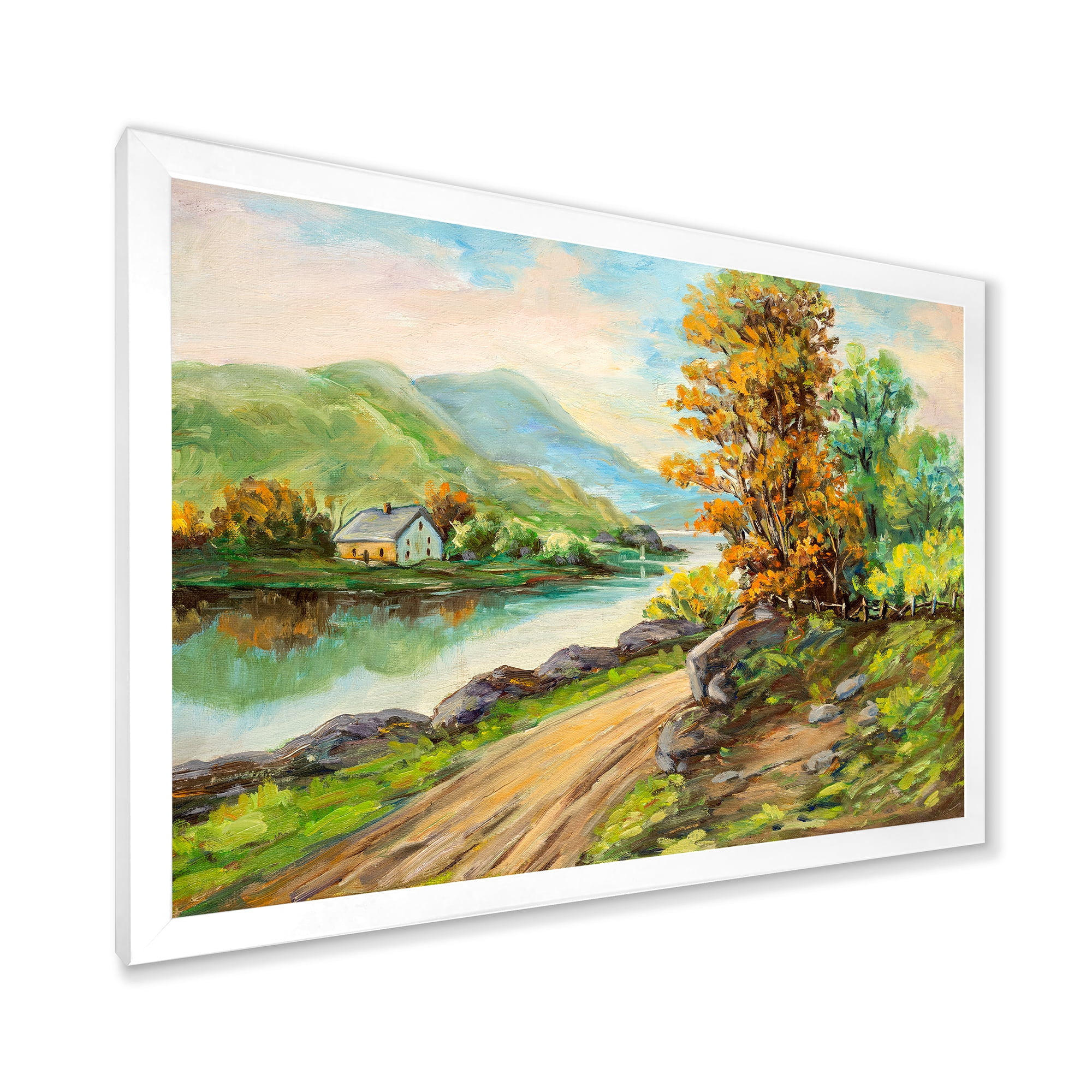 Designart 'The River By The Rural Road' Traditional Framed Art Print