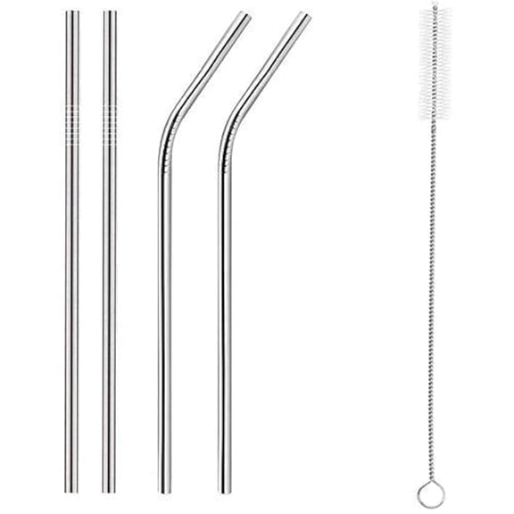 Stainless Steel Reusable Drinking Straws Set with Cleaning Brush, Straight and Bent Straws