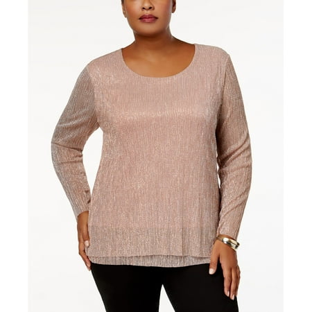 JM Collection - Layered-Hem Pleated Top - Plus - 2X