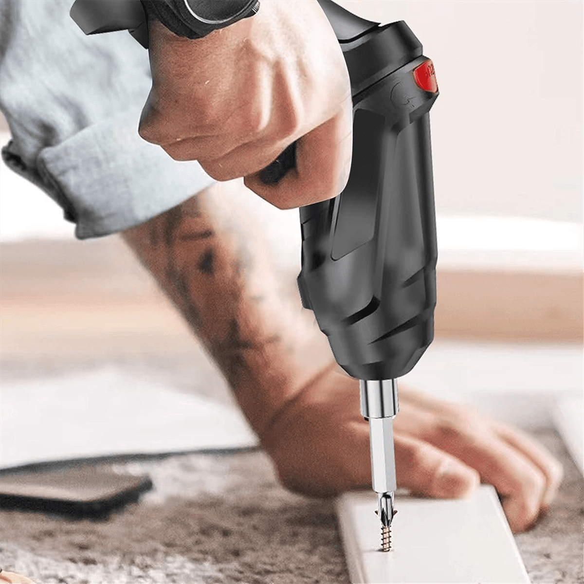 Electric Screwdriver 47Pcs Cordless Screwdriver 3.5N.M Power Screwdriver, 3.6V Cordless Drill Screwd Black Plastic+Metal