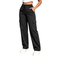 thumbnail image 3 of Athletic Cargo Pant For Womens Liweisiy Drawstring Elastic Waisted Straight Leg Loose Pants Camping Outdoor Trousers With Zipper Pockets Black M, 3 of 9