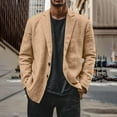 thumbnail image 2 of Evdexr Linen Blazer for Men Big and Tall Button Down Suits Cotton Striped Beach Dress Shirts Summer Long Sleeve Loose Fit Stretch Jackets Camel S, 2 of 7